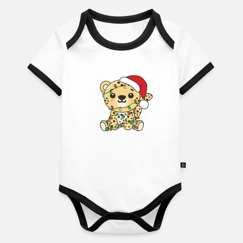 Leopard Christmas Winter Animals Leopard Organic Baby Contrasting Bodysuit