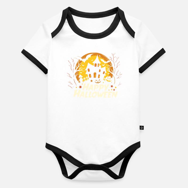 Joyeux Halloween Maison hantée - Effrayant Body Bébé bio contrasté manches courtes