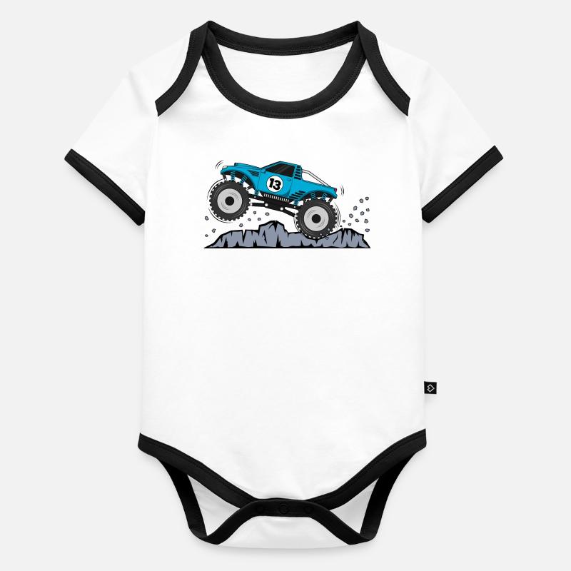 Monstertruck Geburtstag 13 Turkis Baby Bio-Kurzarm-Kontrastbody