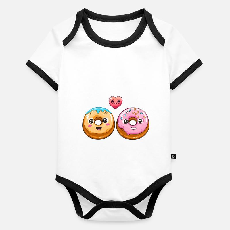 Donuts Paar Liebe Herz Comic Baby Bio-Kurzarm-Kontrastbody