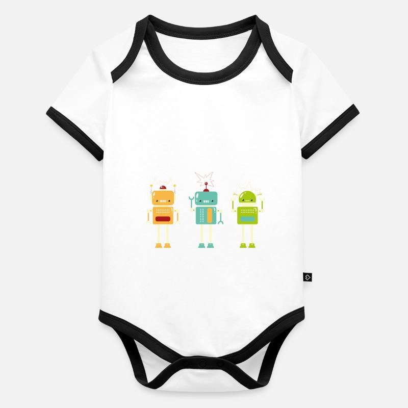 Funny Robot Technology Cute Colorful Robots Body Bébé bio contrasté manches courtes