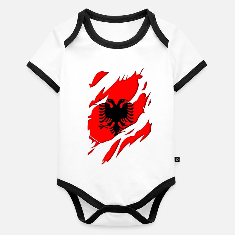 Albania flag torn motif Organic Baby Contrasting Bodysuit