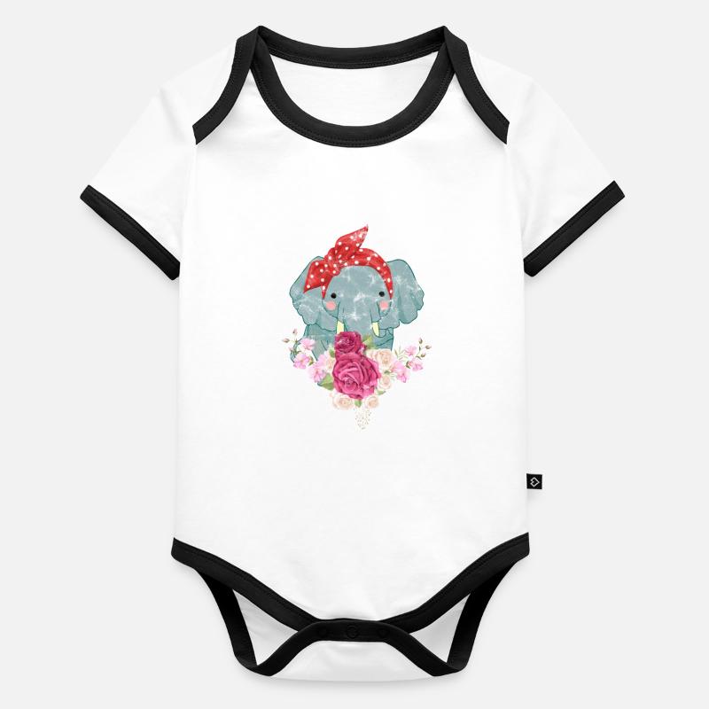 Éléphant Body Bébé bio contrasté manches courtes