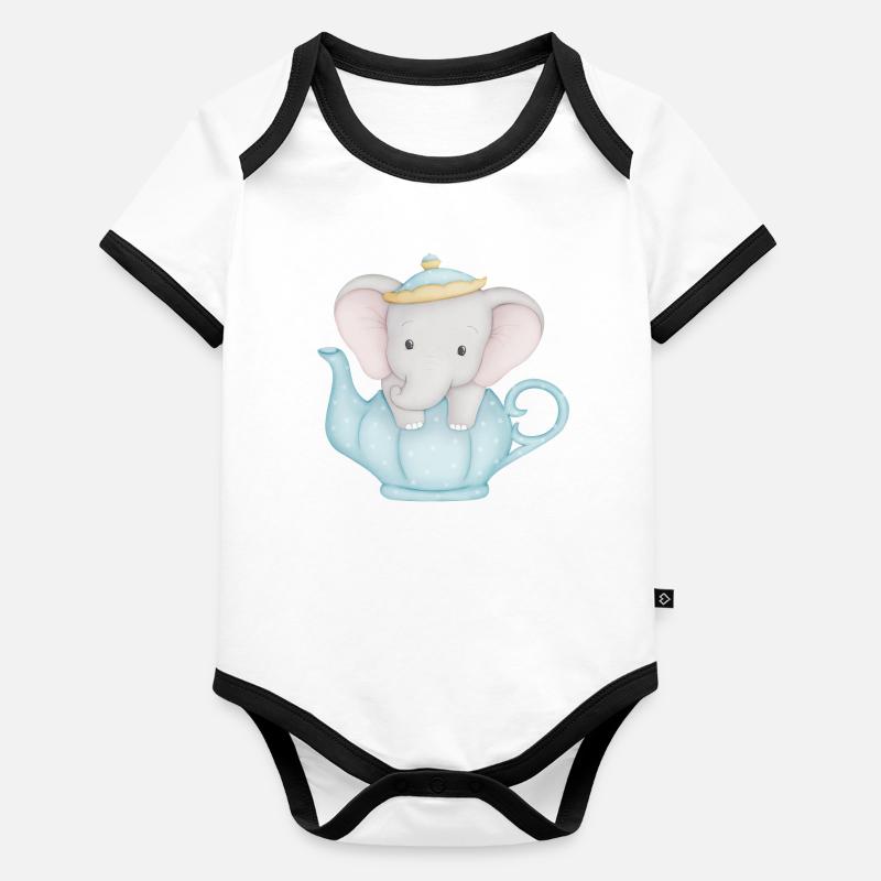 mignon éléphant dans une théière Body Bébé bio contrasté manches courtes