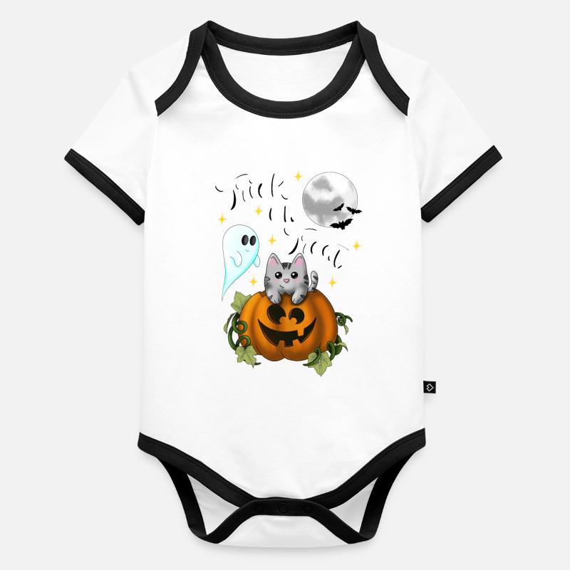 Tromper ou traiter le blanc de chat Body Bébé bio contrasté manches courtes