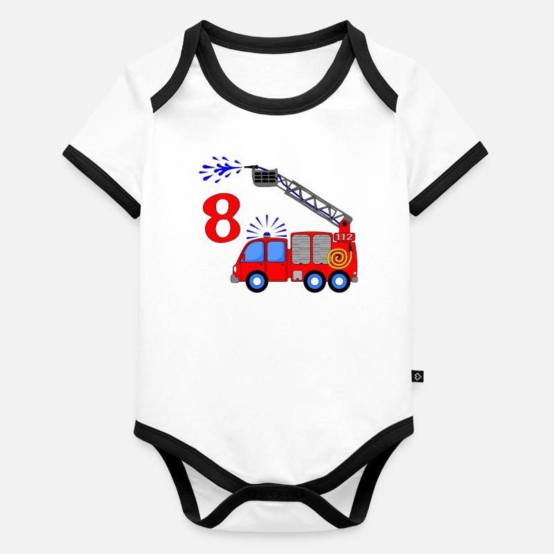 Fire engine 8 birthday children Organic Baby Contrasting Bodysuit