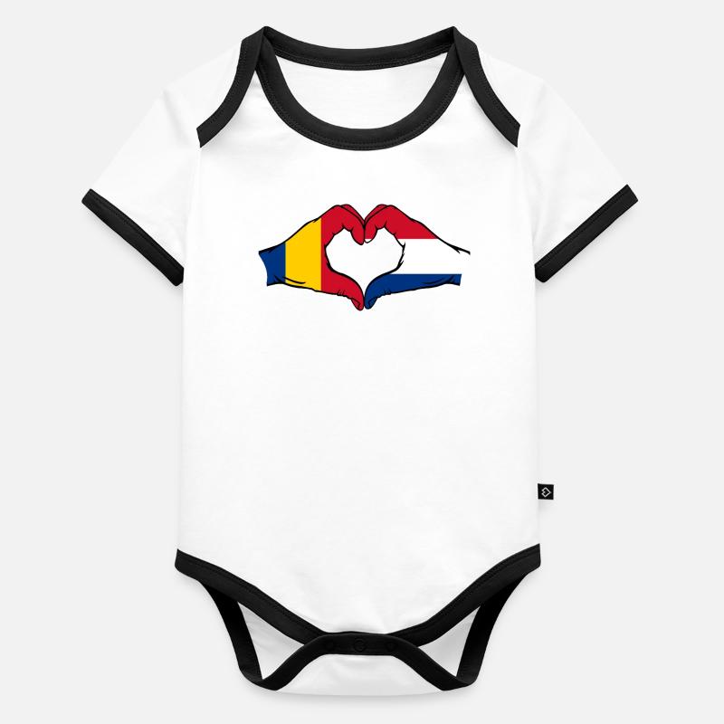 Romania Holland Heart Shape with Hands Organic Baby Contrasting Bodysuit