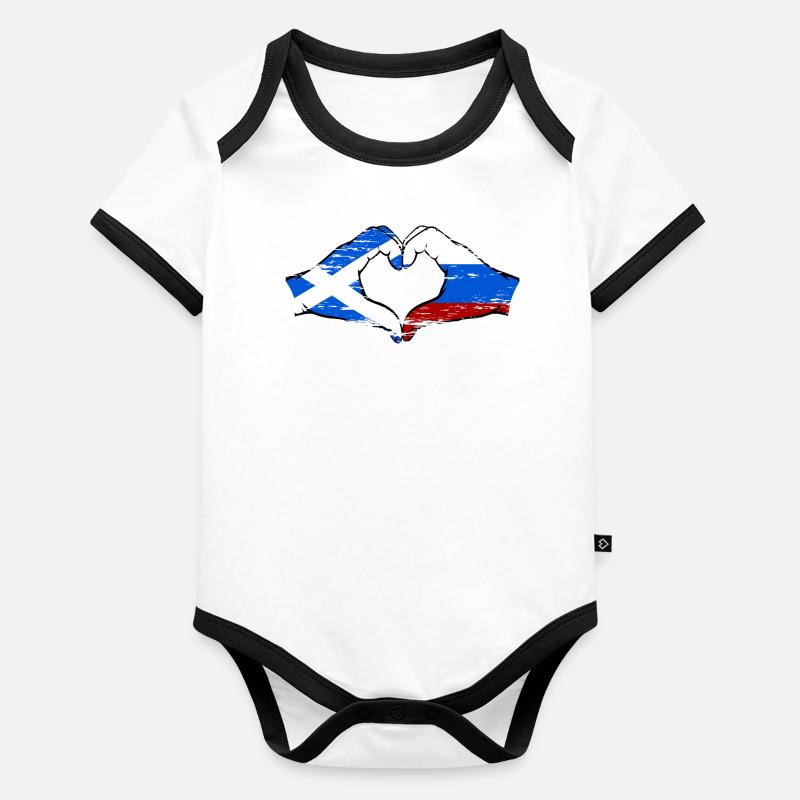 Ecosse Russie Drapeau Mains Coeur Forme D’occasion Body Bébé bio contrasté manches courtes