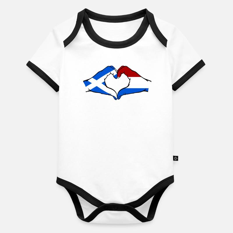Ecosse Hollande drapeau mains forme de coeur Body Bébé bio contrasté manches courtes