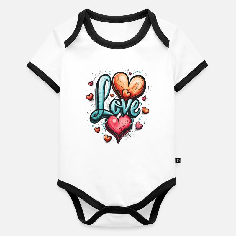 Peace, Hearts and Love Organic Baby Contrasting Bodysuit