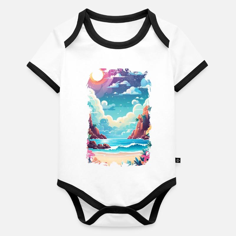 Beach Holidays Sun Sea Organic Baby Contrasting Bodysuit