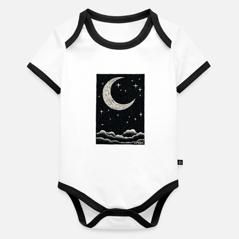 Nuages endormis, lune et étoiles Body Bébé bio contrasté manches courtes