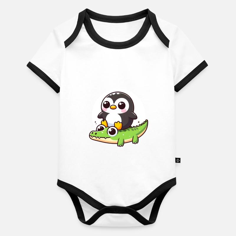 Pingouin sur crocodile Body Bébé bio contrasté manches courtes