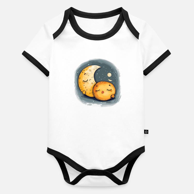 Biscuit endormi et lune Body Bébé bio contrasté manches courtes