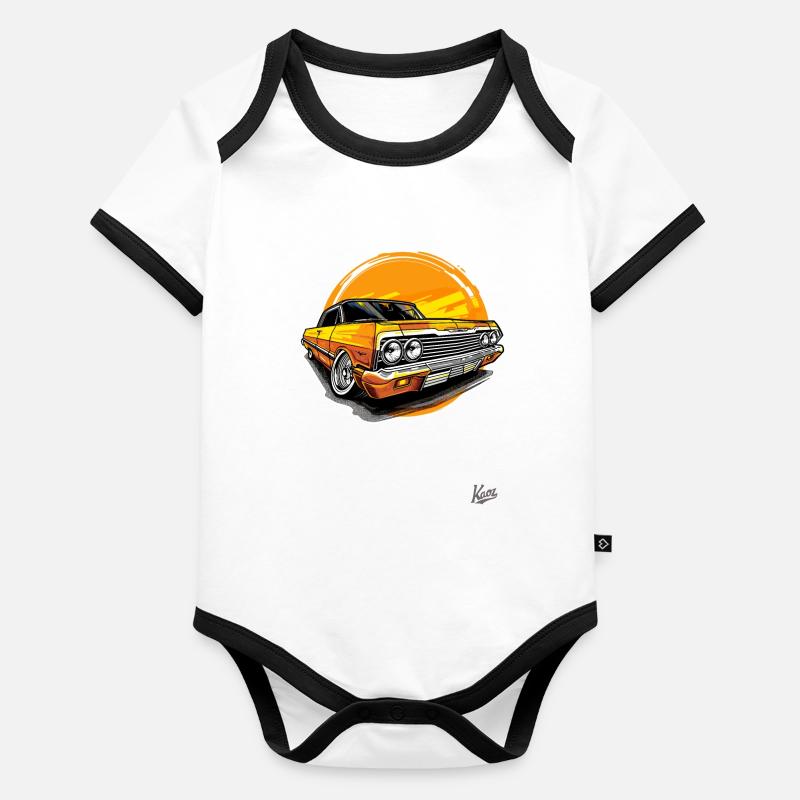 Classic Golden Oldtimer: Lowrider Style Organic Baby Contrasting Bodysuit