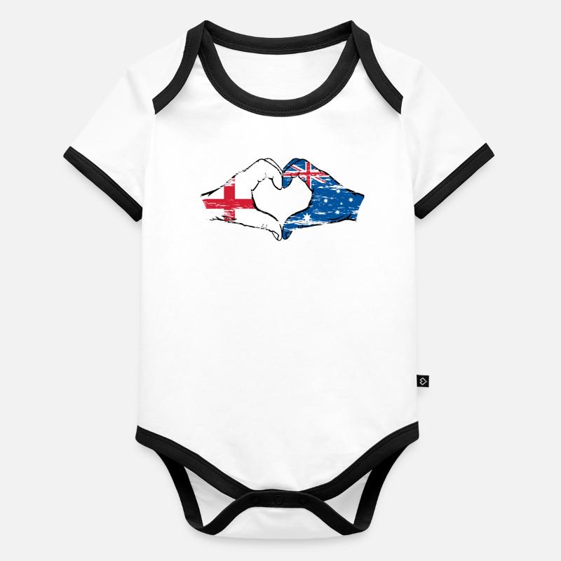England Australien Flagge Herzform used Baby Bio-Kurzarm-Kontrastbody