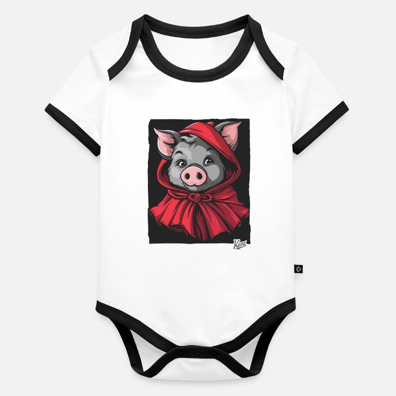 Das Märchen vom kleinen Rotkäppchen-Schwein Baby Bio-Kurzarm-Kontrastbody