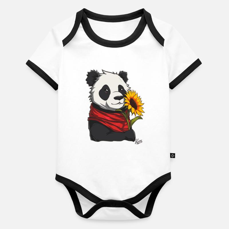 Super friendly, cute panda with sunflower Organic Baby Contrasting Bodysuit