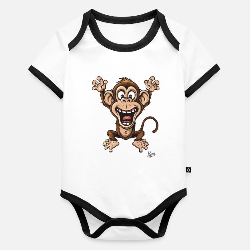 funny little happy monkey Organic Baby Contrasting Bodysuit