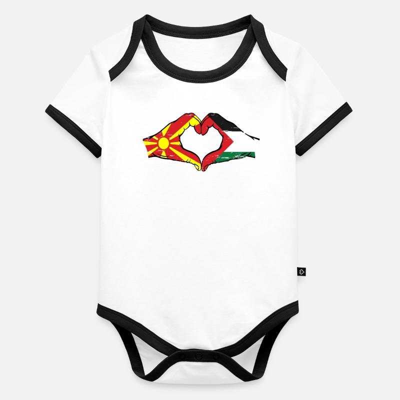 Macédoine Palestine Drapeau Mains Coeur Forme Utilisé Body Bébé bio contrasté manches courtes