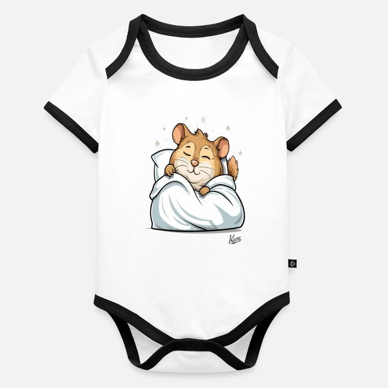 Petit hamster mignon qui dort Body Bébé bio contrasté manches courtes
