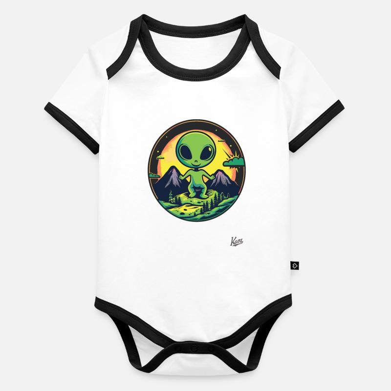 Un mignon extraterrestre vert aime la nature Body Bébé bio contrasté manches courtes