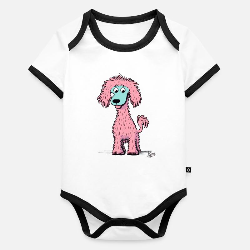 Le caniche de dessin animé rose et joyeux Body Bébé bio contrasté manches courtes