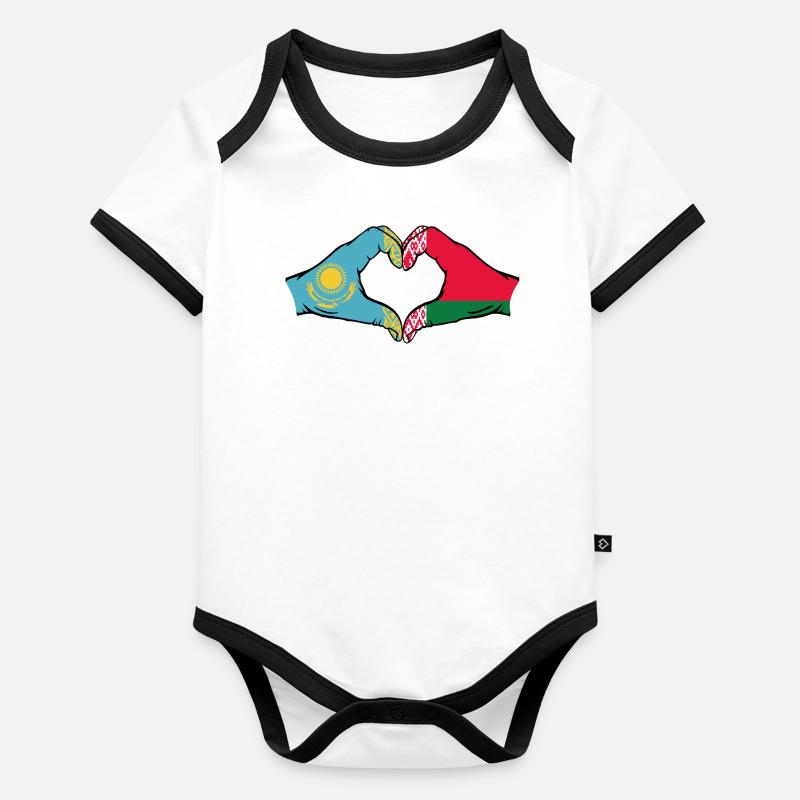 Kazakhstan Biélorussie Drapeau Mains Coeur Forme Body Bébé bio contrasté manches courtes