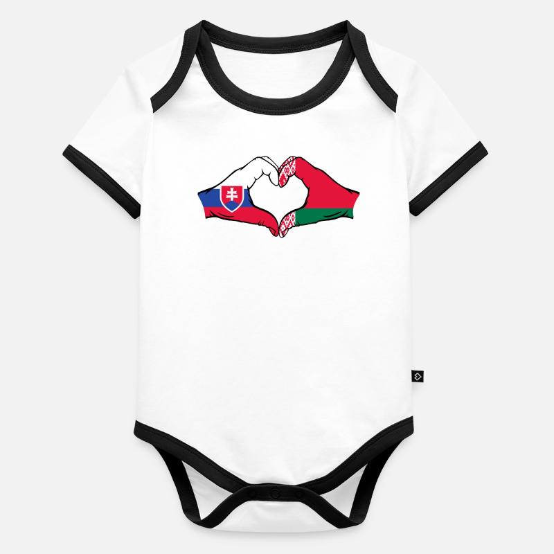 Slovakia Belarus Flag Hands Heart Shape Organic Baby Contrasting Bodysuit