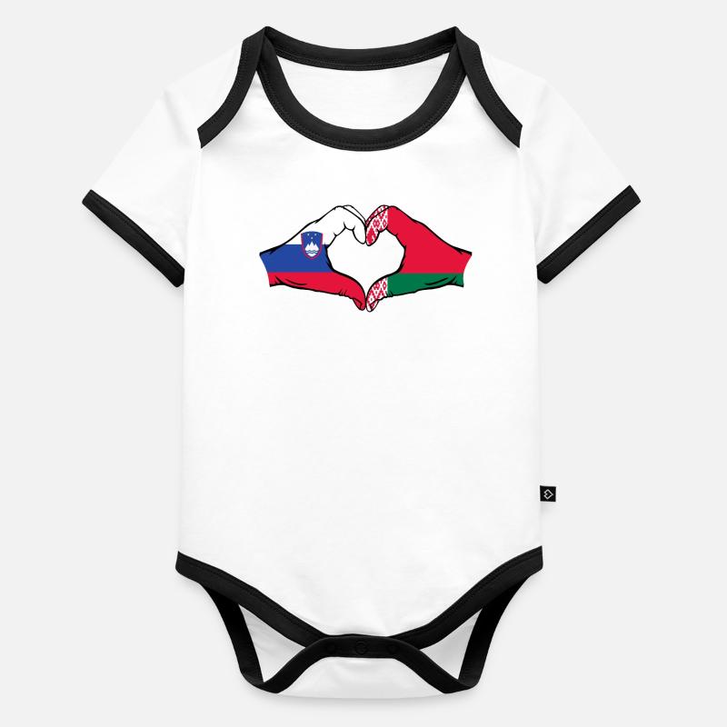 Slovénie Biélorussie drapeau mains coeur Body Bébé bio contrasté manches courtes