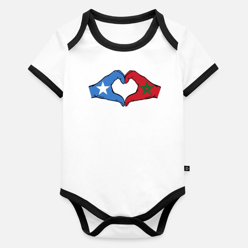 Somalia Marokko Flagge Hände Herzform Baby Bio-Kurzarm-Kontrastbody