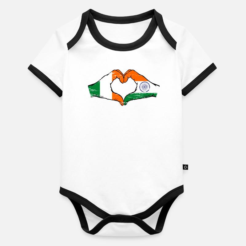 Ireland India Flag Hands Heart Shape Used Organic Baby Contrasting Bodysuit