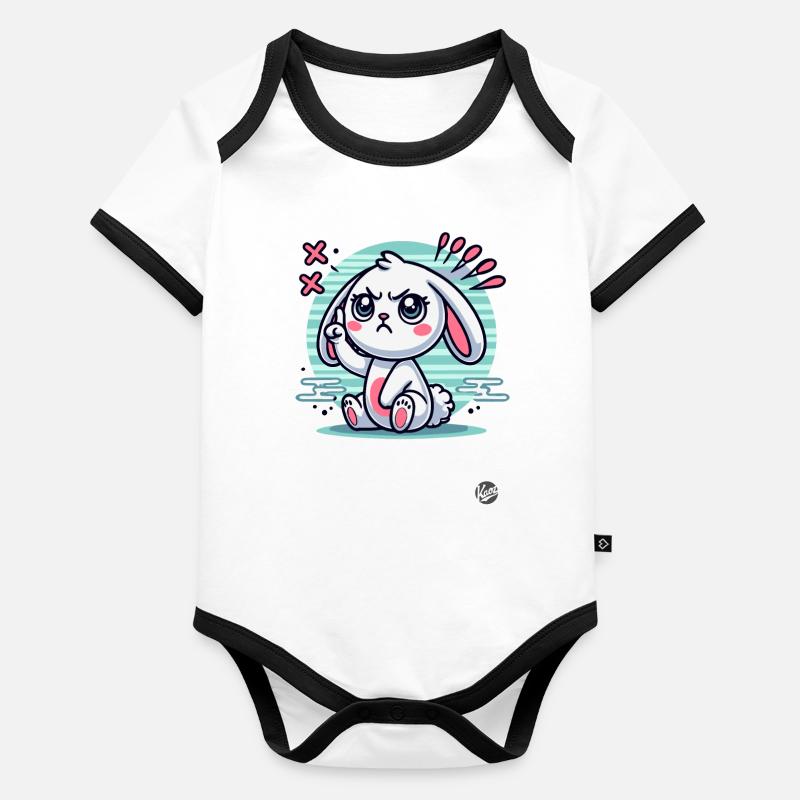 Mignon lapin blanc pointant le doigt Body Bébé bio contrasté manches courtes