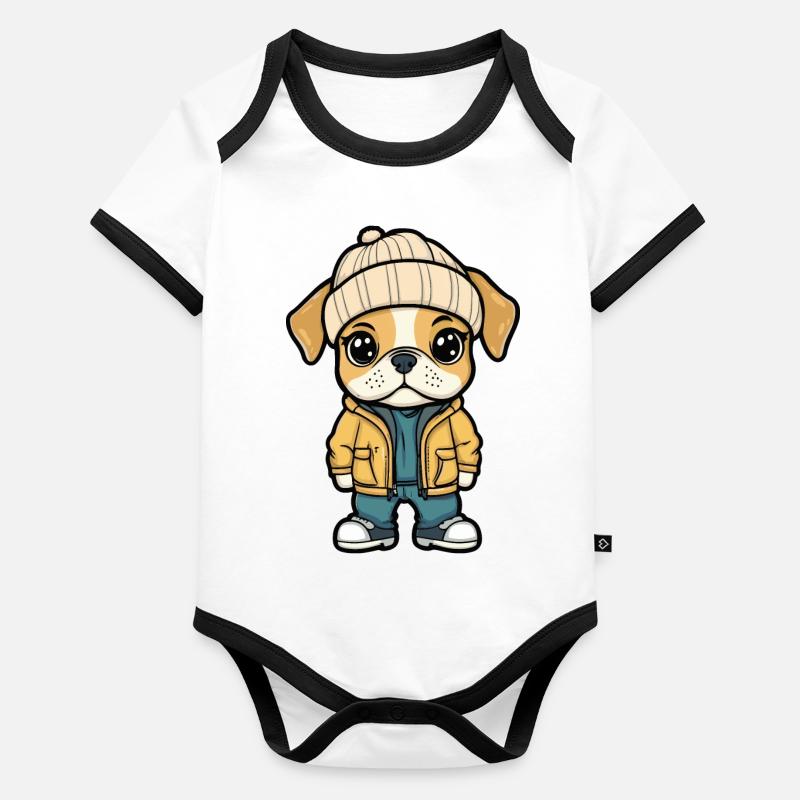 Boxer Chien Élégant Body Bébé bio contrasté manches courtes
