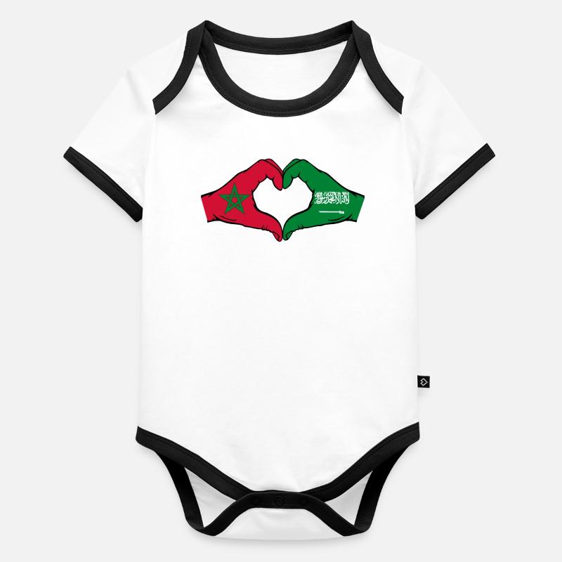 Maroc Arabie Saoudite Drapeau Mains Coeur Forme Body Bébé bio contrasté manches courtes