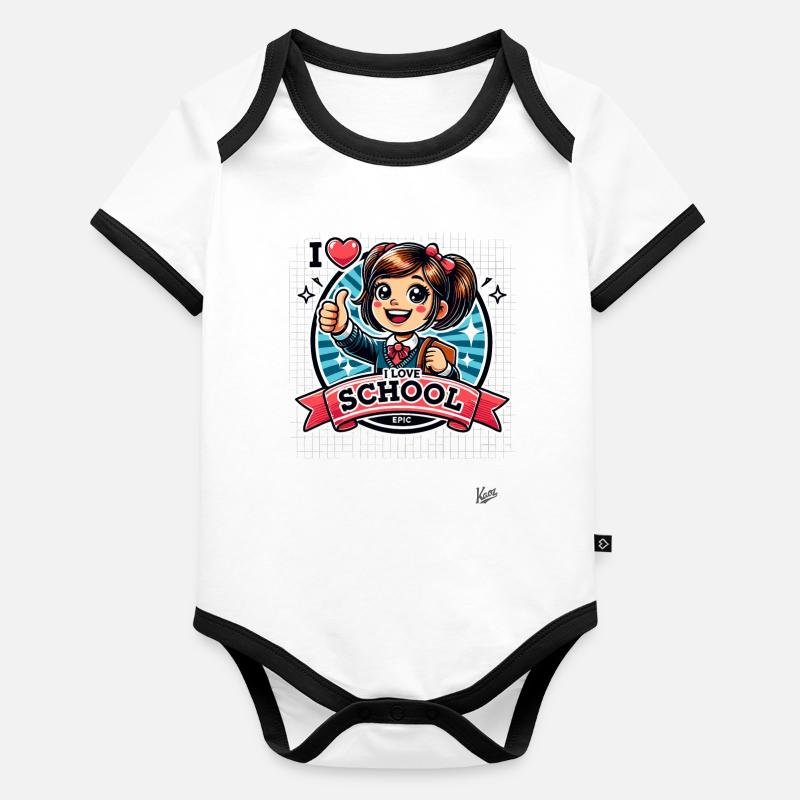 Schulmädchen Daumen hoch: Ich liebe die Schule Baby Bio-Kurzarm-Kontrastbody