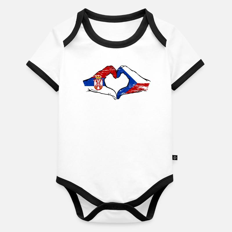 Serbie République tchèque drapeau mains forme de coeur utilisé Body Bébé bio contrasté manches courtes