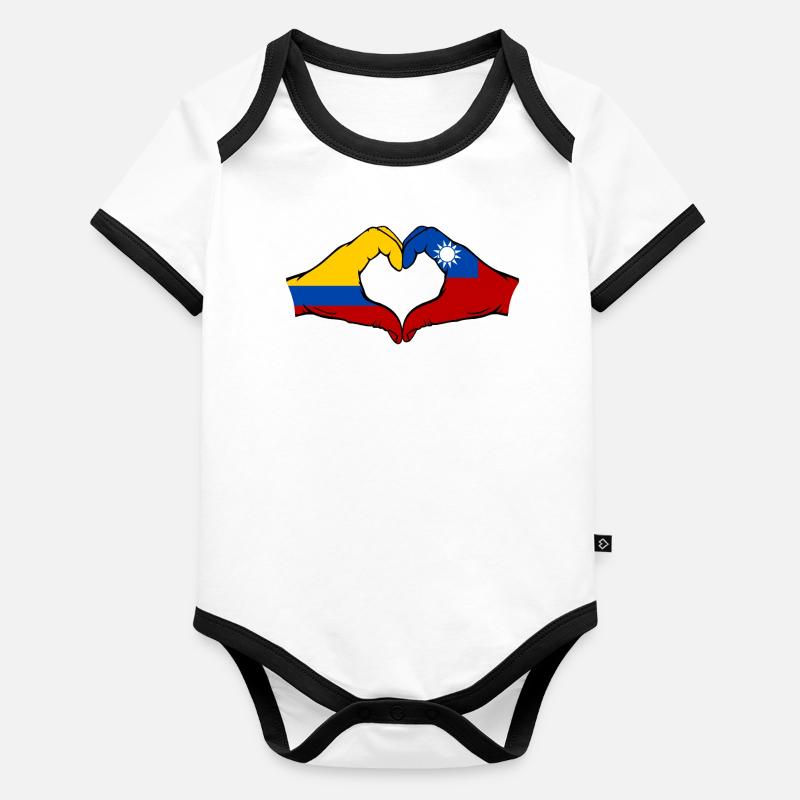 Colombie Taïwan drapeau mains forme coeur Body Bébé bio contrasté manches courtes