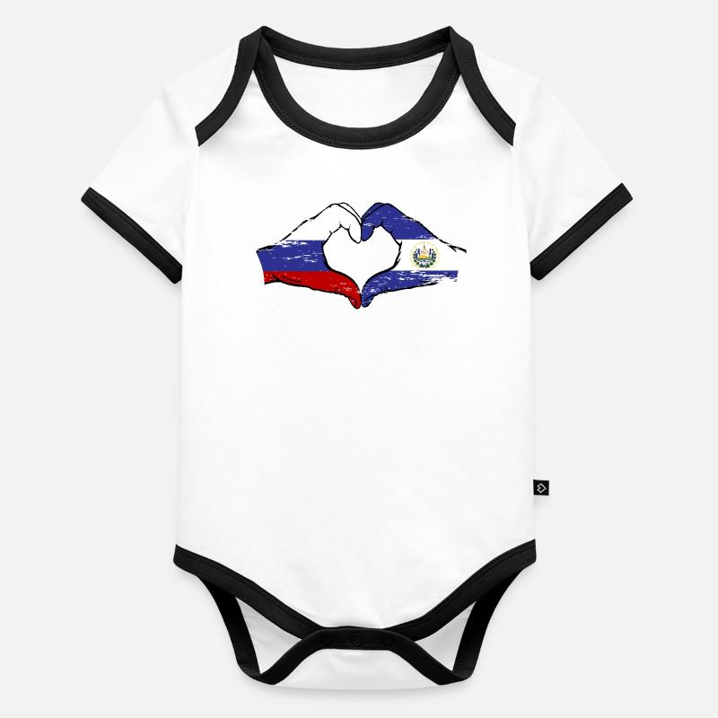 Russie El Salvador Drapeau Mains Coeur Forme Utilisé Body Bébé bio contrasté manches courtes