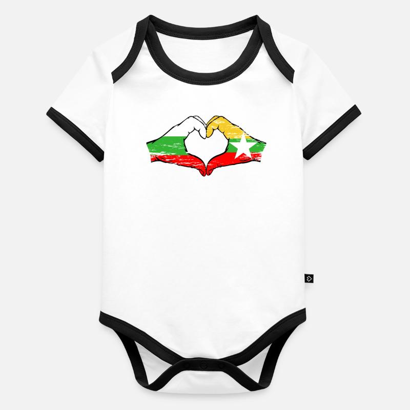 Bulgarie Myanmar drapeau mains forme de coeur utilisé Body Bébé bio contrasté manches courtes