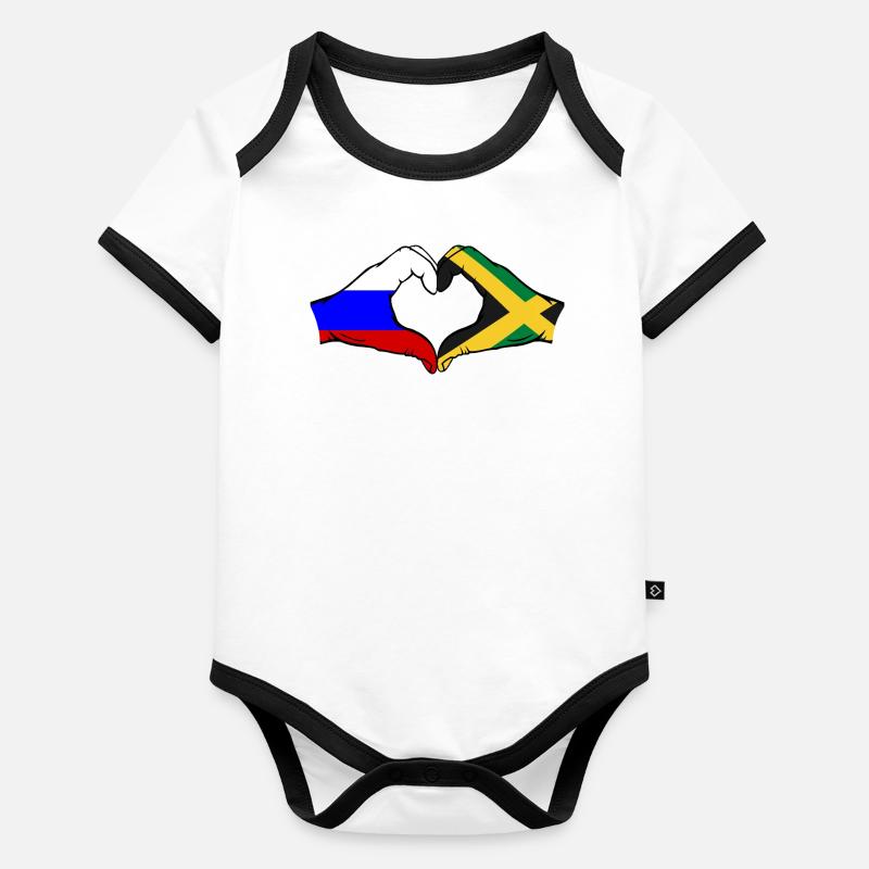 Russie Jamaïque Drapeau Mains Coeur Forme Body Bébé bio contrasté manches courtes
