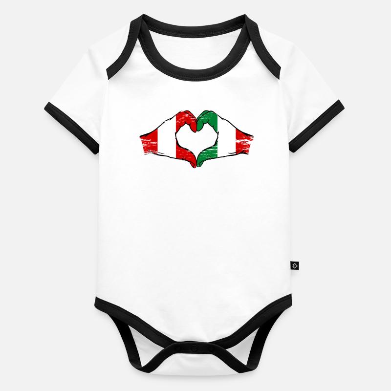 Pérou Italie Drapeau Mains Coeur Forme Utilisé Body Bébé bio contrasté manches courtes