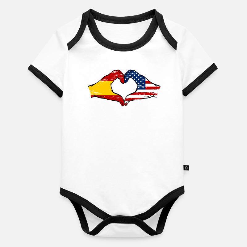 Espagne USA Drapeau Mains Coeur Utilisé Body Bébé bio contrasté manches courtes