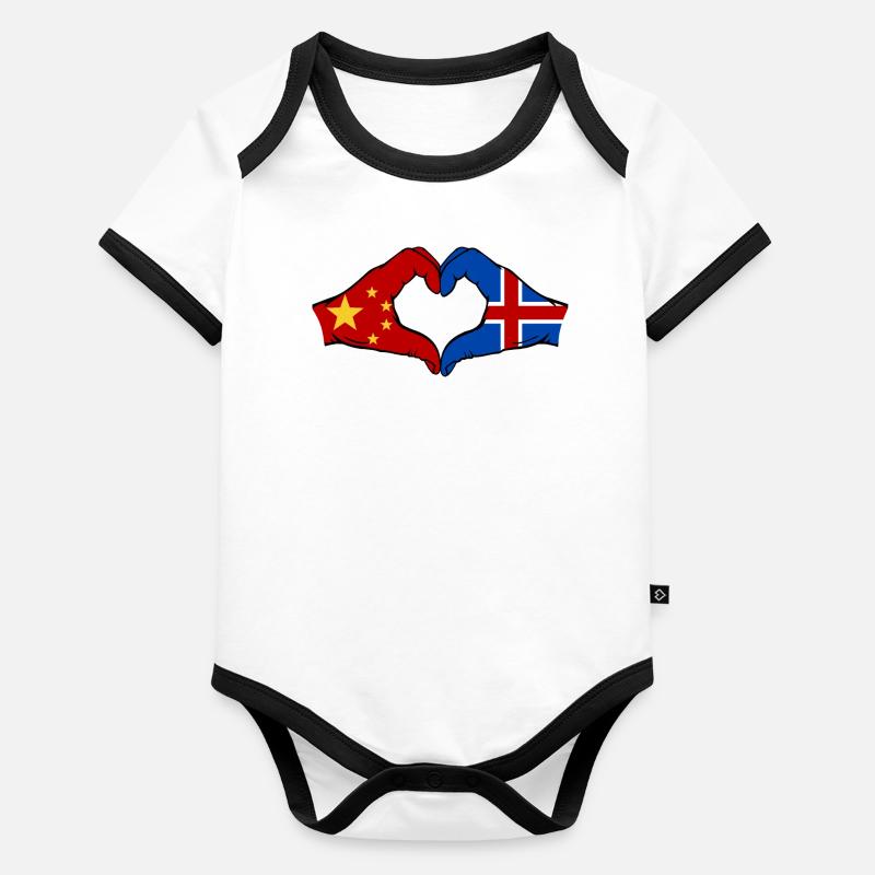 Chine Islande drapeau mains forme coeur Body Bébé bio contrasté manches courtes