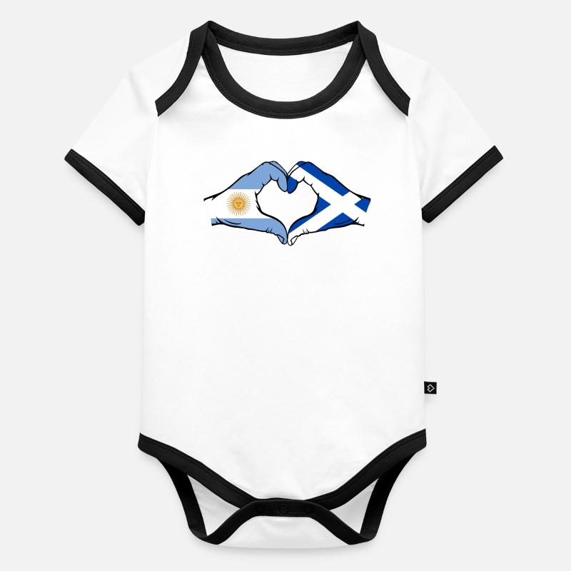 Argentine Ecosse Drapeau Mains Coeur Forme Body Bébé bio contrasté manches courtes