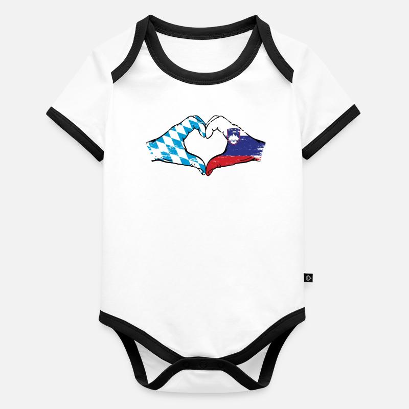 Bavière, Slovénie, drapeau, mains, forme de coeur utilisé Body Bébé bio contrasté manches courtes