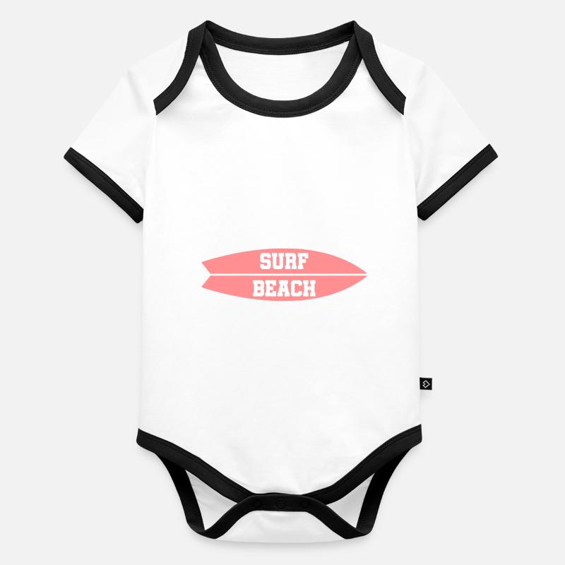 ★ Design colors can be changed ★ Surf Beach (surfboard) Organic Baby Contrasting Bodysuit