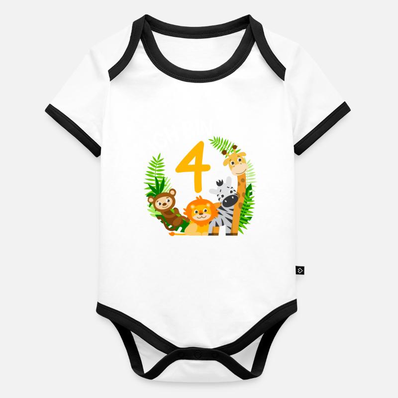4. Geburtstag Geburtstagsshirt Dschungel Vierter Baby Bio-Kurzarm-Kontrastbody
