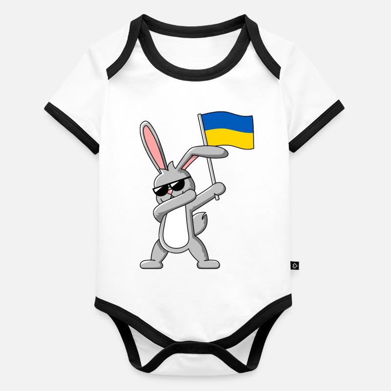 Dabbing Rabbit mit Fahne der Ukraine Baby Bio-Kurzarm-Kontrastbody