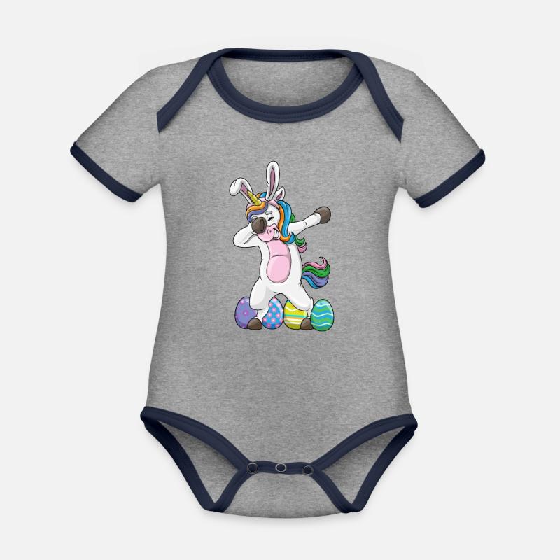 Dabbing Unicorn Easter Rabbit Dab Dance Easter Egg - Organic Baby Contrasting Bodysuit - heather grey/navy